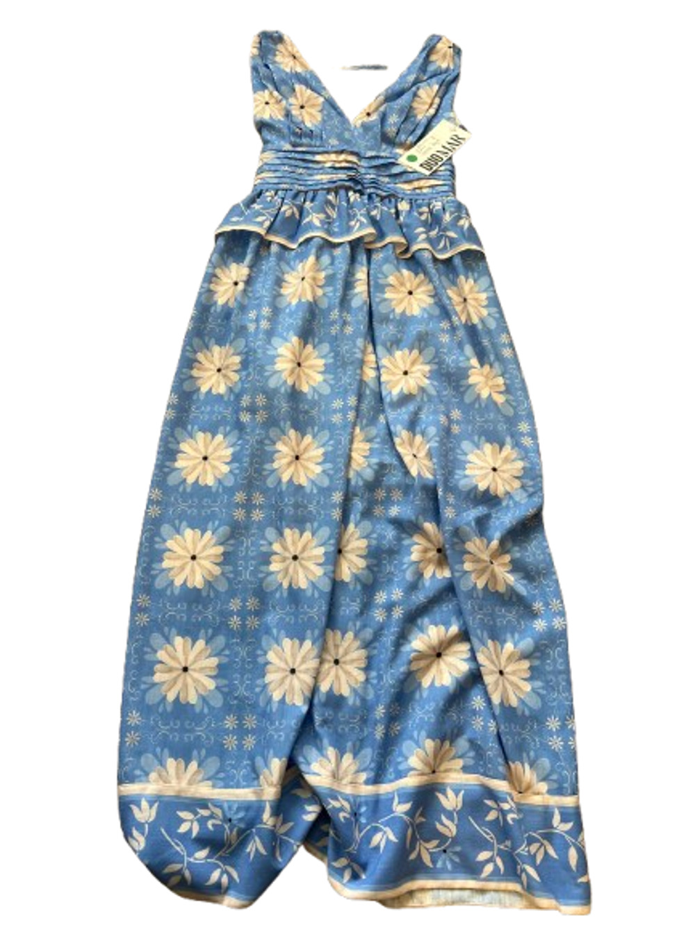 NWT Duomar Margaret Peplum Blue Tiered Ruched Boho Daisy Floral Maxi Sundress M